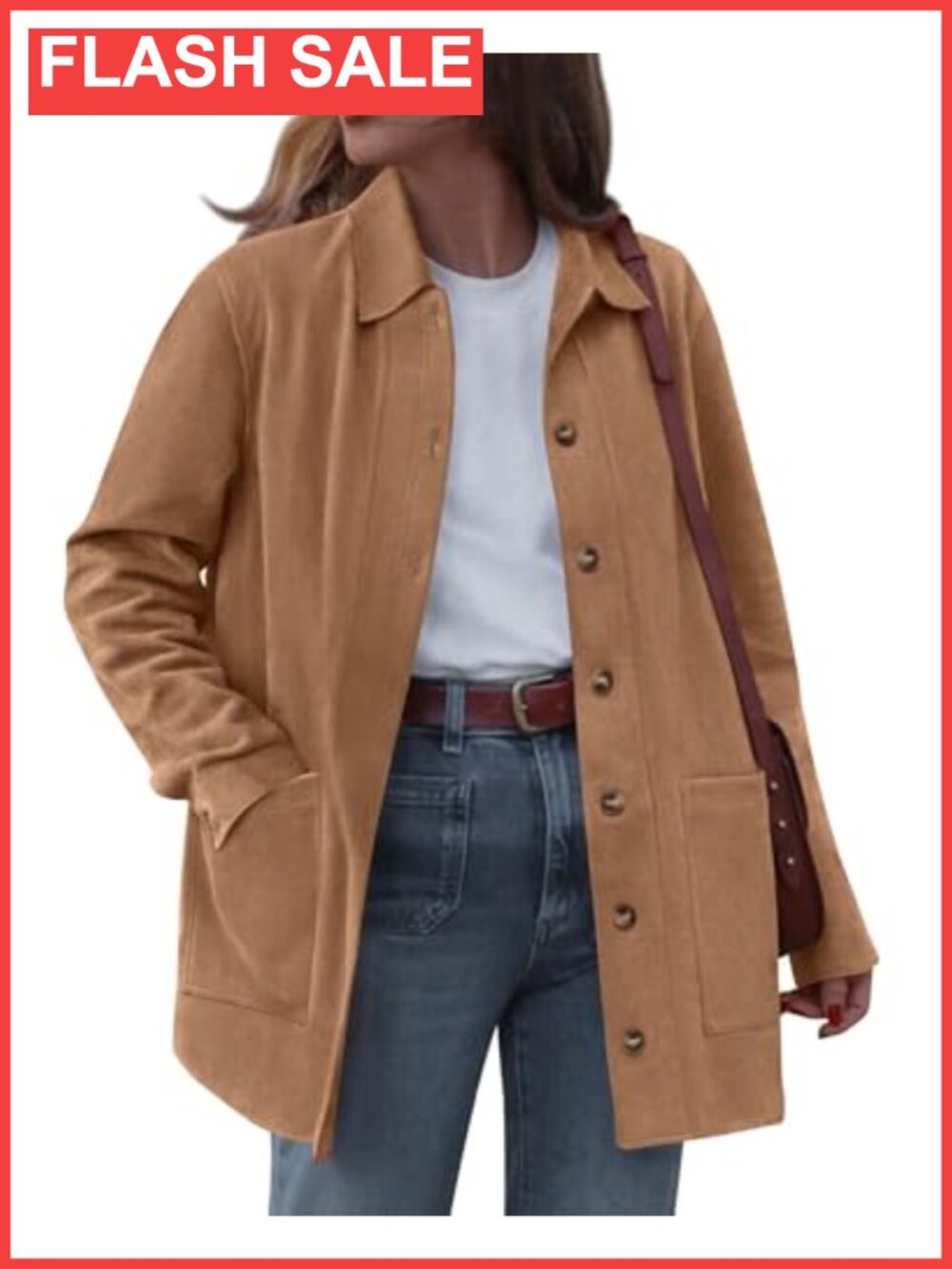 Faux Suede Jacket Women Button Down Point Collar Fall Winter Coat